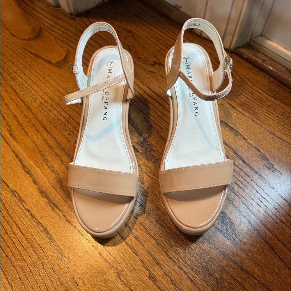 Marc DeFang Nude Wedges Women's size 7